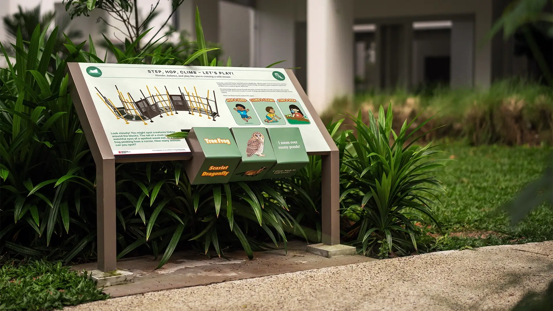 Interpretive signage panel installed at Parkview @ Bidadari HDB estate park, designed by Racer Creative Singapore